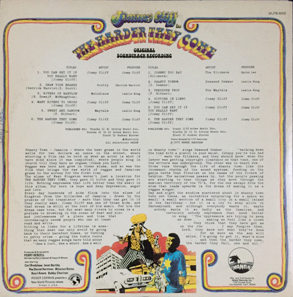 Various : The Harder They Come (Original Soundtrack Recording) (LP, Comp, RE, San)