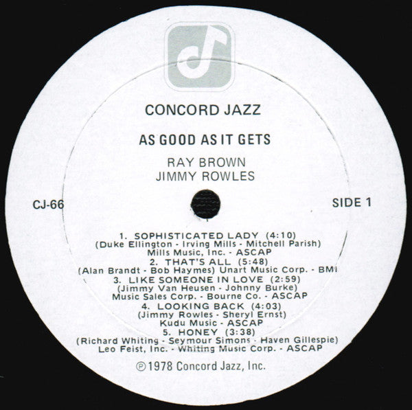 Ray Brown · Jimmy Rowles ~ As Good As It Gets (Vinyl) - Djungel & Jazz