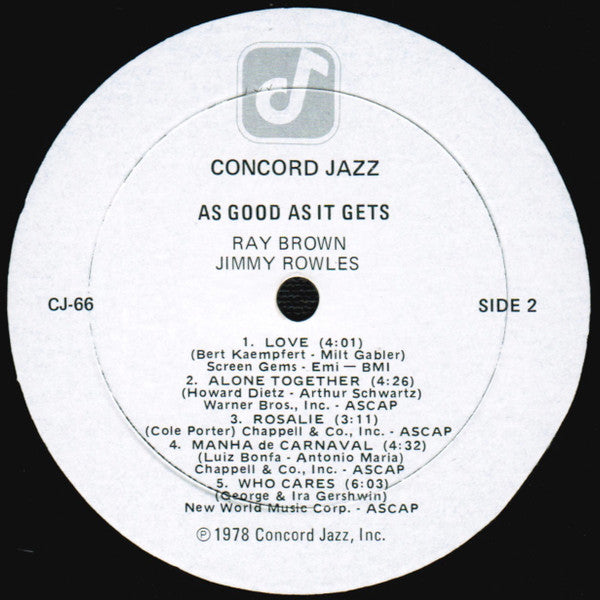 Ray Brown · Jimmy Rowles ~ As Good As It Gets (Vinyl) - Djungel & Jazz