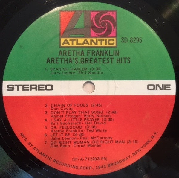 Aretha Franklin : Aretha's Greatest Hits (LP, Comp, PR)