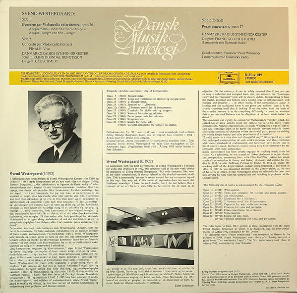 Svend Westergaard ~ Concerto Per Violoncello Ed Orchesta, Opus 26 / Pezzo Concertante, Opus 27 (Vinyl) - Djungel & Jazz