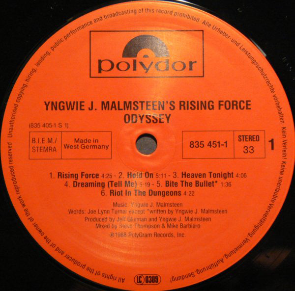 Yngwie J. Malmsteen's Rising Force ~ Odyssey (Vinyl) - Djungel & Jazz