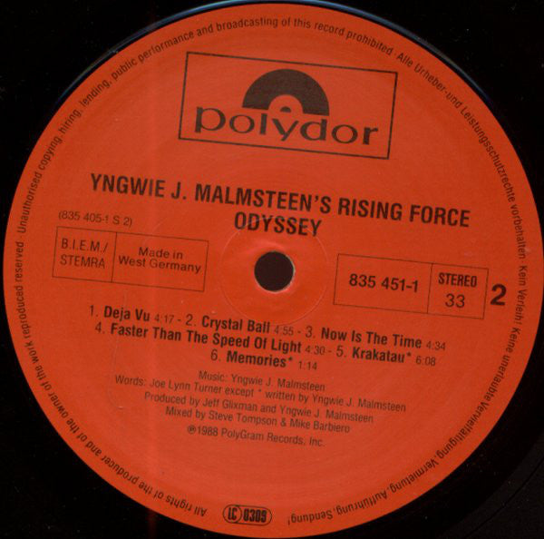 Yngwie J. Malmsteen's Rising Force ~ Odyssey (Vinyl) - Djungel & Jazz