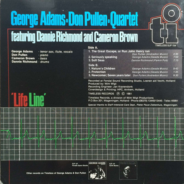 George Adams Don Pullen Quartet* : Life Line (LP, Album, Mono)
