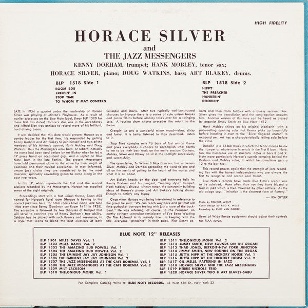 Horace Silver And Art Blakey & The Jazz Messengers : Horace Silver And The Jazz Messengers (LP, Comp, Mono, RP, NY )