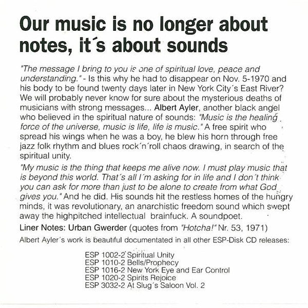 Albert Ayler Quintet ~ At Slug's Saloon, Vol. 1 (Vinyl) - Djungel & Jazz