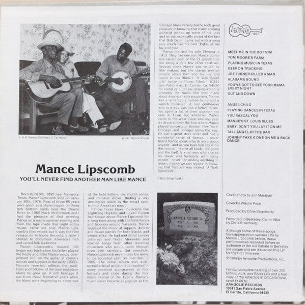 Mance Lipscomb ~ You'll Never Find Another Man Like Mance (Vinyl) - Djungel & Jazz