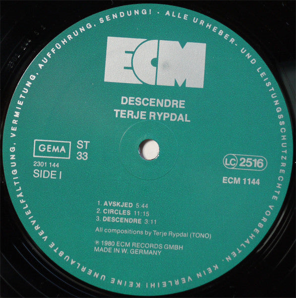 Terje Rypdal ~ Descendre (Vinyl) - Djungel & Jazz
