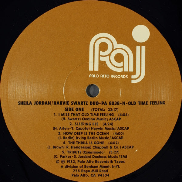 Sheila Jordan / Harvie Swartz Duo ~ Old Time Feeling (Vinyl) - Djungel & Jazz