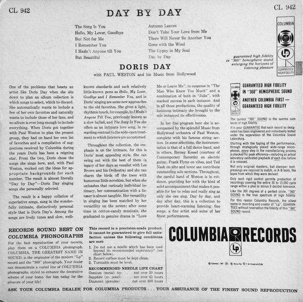 Doris Day With Paul Weston And His Music From Hollywood ~ Day By Day (Vinyl) - Djungel & Jazz