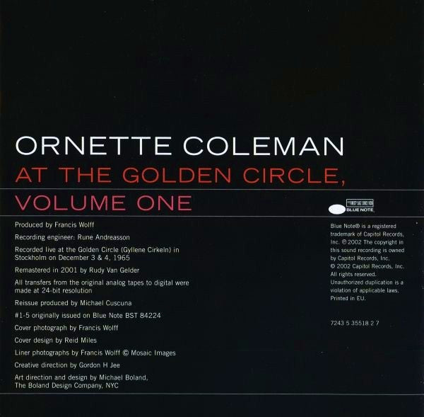 The Ornette Coleman Trio ~ At The "Golden Circle" Stockholm - Volume One (Vinyl) - Djungel & Jazz