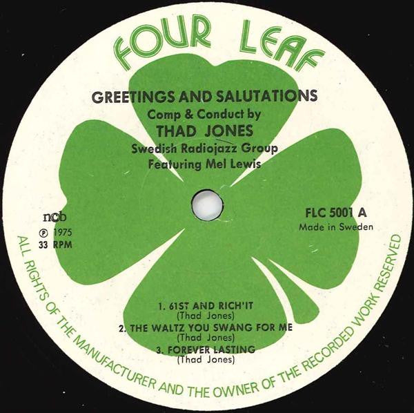 Thad Jones, Swedish Radio Jazz Group Featuring Mel Lewis And Jon Faddis ~ Greetings And Salutations (Vinyl) - Djungel & Jazz