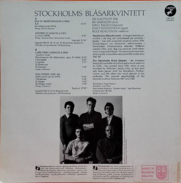 Stockholms Blåsarkvintett, Lars-Erik Larsson / Dag Wirén / Jan W. Morthenson / Anders Eliasson ~ Stockholms Blåsarkvintett (Vinyl) - Djungel & Jazz