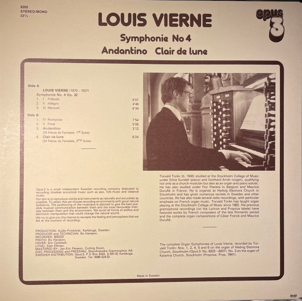 Louis Vierne, Torvald Torén ~ Symphonie No. 4 / Andantino / Clair De Lune (Vinyl) - Djungel & Jazz