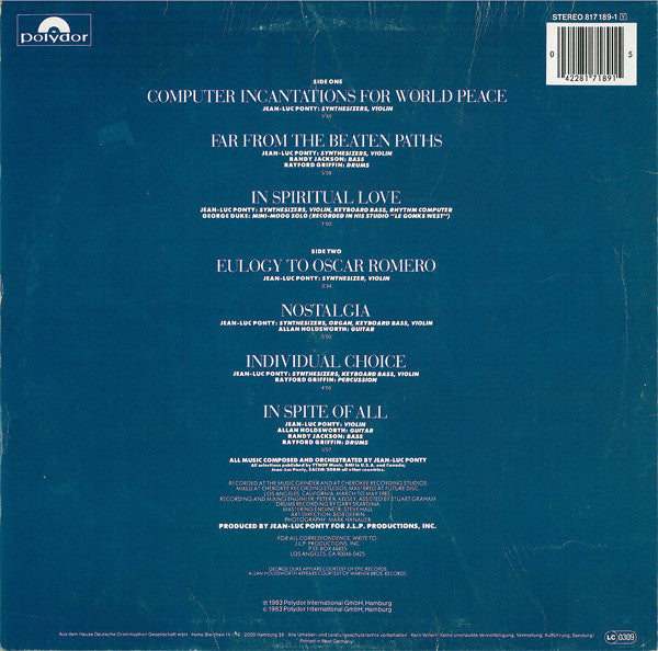 Jean-Luc Ponty ~ Individual Choice (Vinyl) - Djungel & Jazz