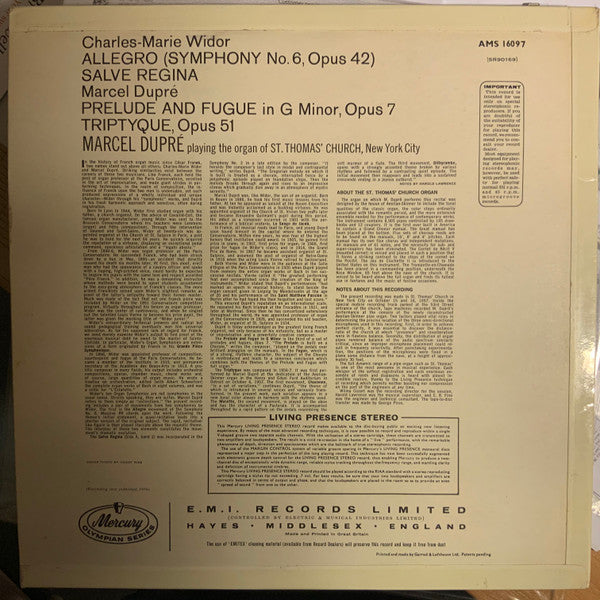 Marcel Dupré ~ Organ Recital: Music By Widor And Dupré (Vinyl) - Djungel & Jazz