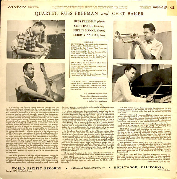 Chet Baker Quartet ~ Quartet: Chet Baker & Russ Freeman (Vinyl) - Djungel & Jazz