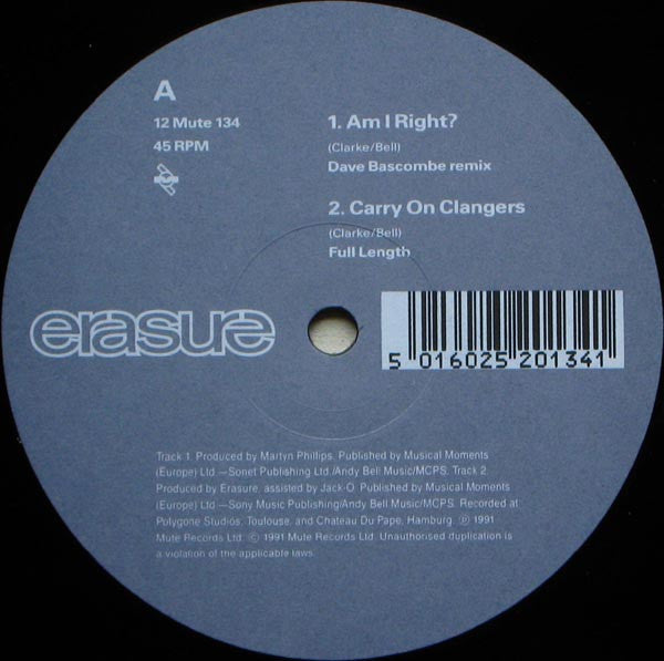 Erasure ~ Am I Right? (Vinyl) - Djungel & Jazz