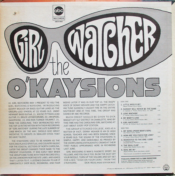 The O'Kaysions ~ Girl Watcher (Vinyl) - Djungel & Jazz