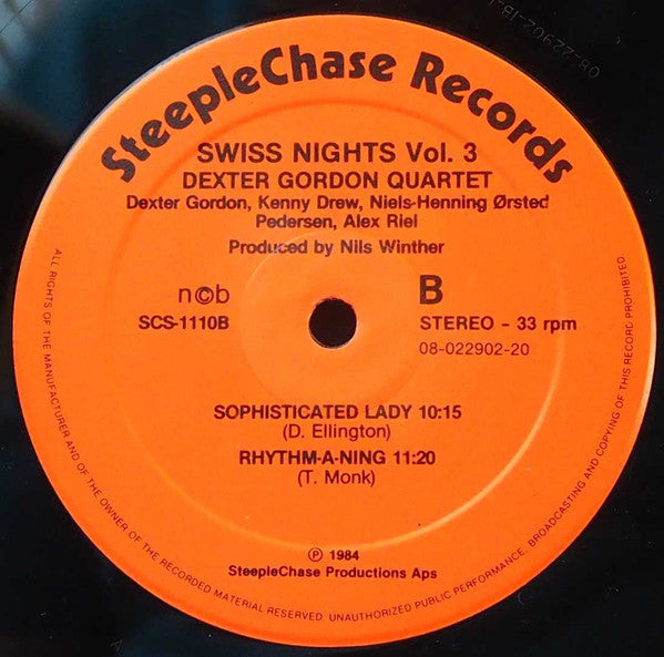 Dexter Gordon Quartet ~ Swiss Nights Vol. 3 (Vinyl) - Djungel & Jazz