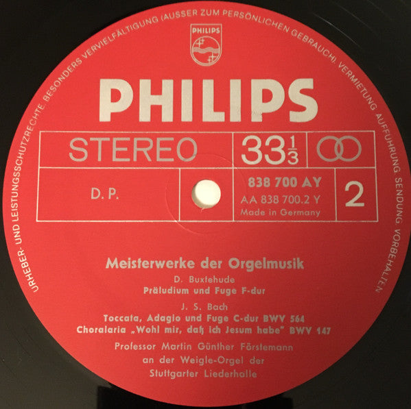 Bach, Buxtehude, Reger / Professor Martin Günther Förstemann ~ Meisterwerke Der Orgelmusik (Vinyl) - Djungel & Jazz