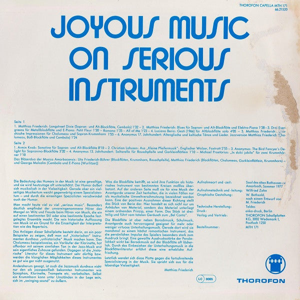Musica Amorbacensis ~ Joyous Music On Serious Instruments (Vinyl) - Djungel & Jazz