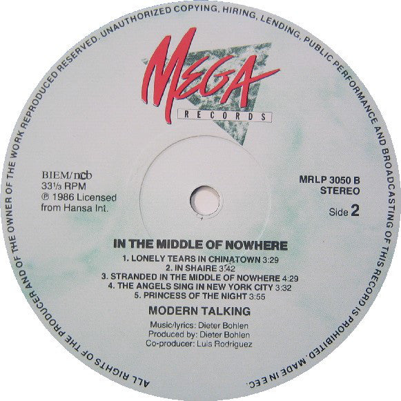 Modern Talking ~ In The Middle Of Nowhere - The 4th Album (Vinyl) - Djungel & Jazz