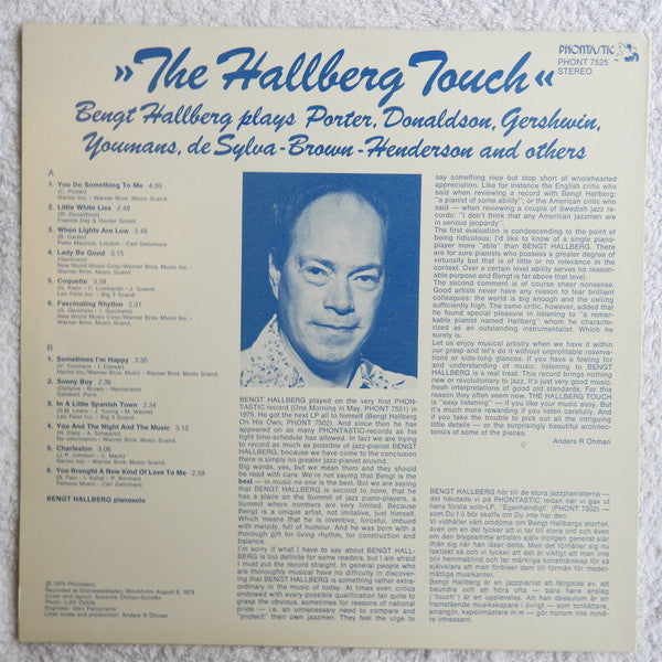Bengt Hallberg ~ The Hallberg Touch (Bengt Hallberg Plays Old Favourites) (Vinyl) - Djungel & Jazz