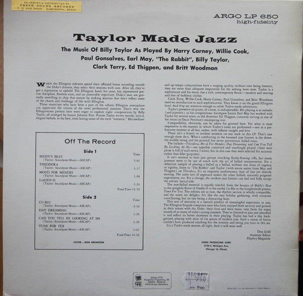 Billy Taylor ~ Taylor Made Jazz (Vinyl) - Djungel & Jazz