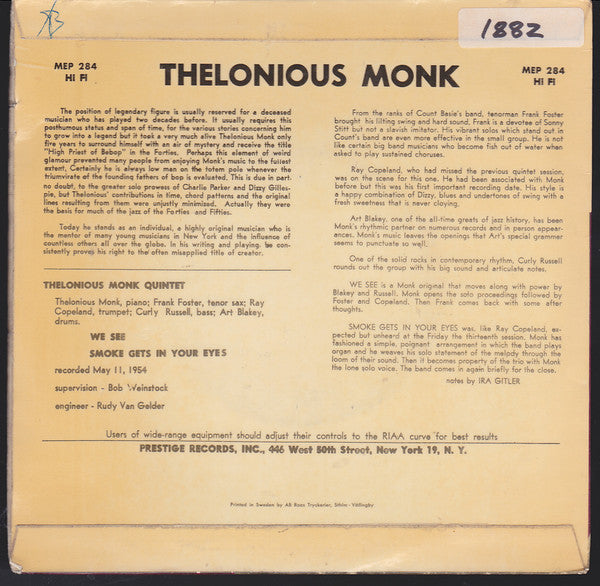Frank Foster, Curly Russell, Art Blakey, Ray Copeland Featuring Thelonious Monk ~ We See (Vinyl) - Djungel & Jazz