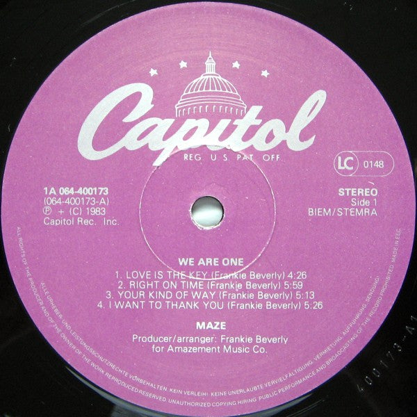 Maze Featuring Frankie Beverly ~ We Are One (Vinyl) - Djungel & Jazz