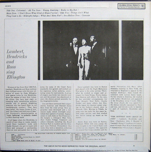 Lambert, Hendricks & Ross With The Ike Isaacs Trio ~ Sing Ellington (Vinyl) - Djungel & Jazz