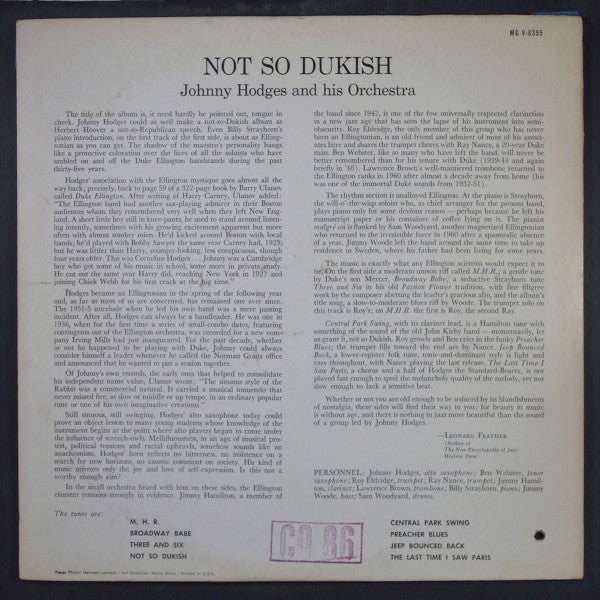 Johnny Hodges And His Orchestra : Not So Dukish (LP, Album)