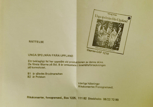 Various ~ Unga Spelmän Från Uppland (Vinyl) - Djungel & Jazz