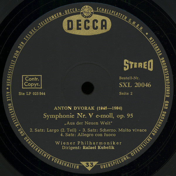 Antonín Dvořák, Bedřich Smetana, Wiener Philharmoniker - Rafael Kubelik ~ Symphonie Nr. V „Aus Der Neuen Welt“ / Die Moldau (Vinyl) - Djungel & Jazz