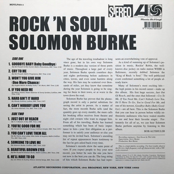 Solomon Burke ~ Rock 'N Soul (Vinyl) - Djungel & Jazz
