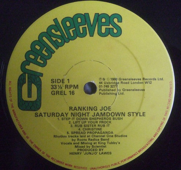 Ranking Joe : Saturday Night Jamdown Style (LP, Album)