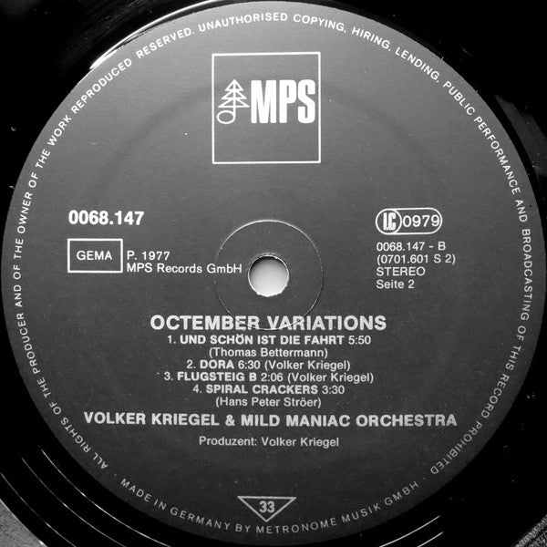 Volker Kriegel & Mild Maniac Orchestra : Octember Variations (LP, Album)