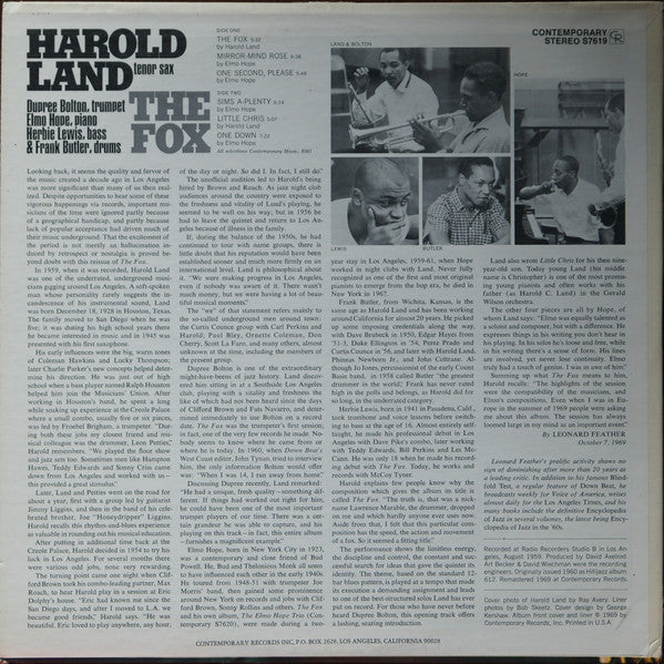 Harold Land Quintet ~ The Fox (Vinyl) - Djungel & Jazz