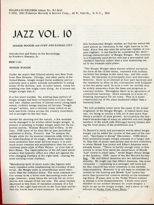 Various : Jazz Volume 10: Boogie Woogie And Jump (LP, Album, Comp, RE)
