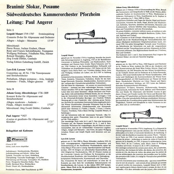 Branimir Slokar - Südwestdeutsches Kammerorchester Leitung Paul Angerer ~ Posaunenkonzerte (Vinyl) - Djungel & Jazz