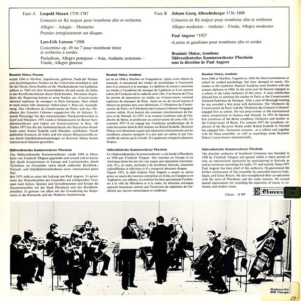 Branimir Slokar - Südwestdeutsches Kammerorchester Leitung Paul Angerer ~ Posaunenkonzerte (Vinyl) - Djungel & Jazz
