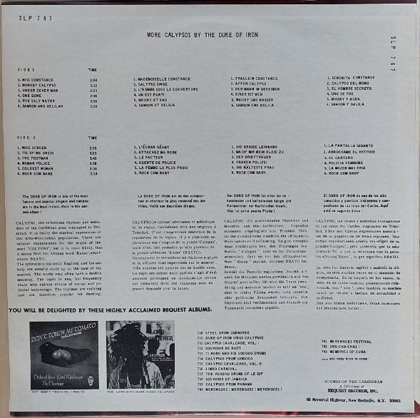 The Duke Of Iron : More Calypsos By The Duke Of Iron (LP)