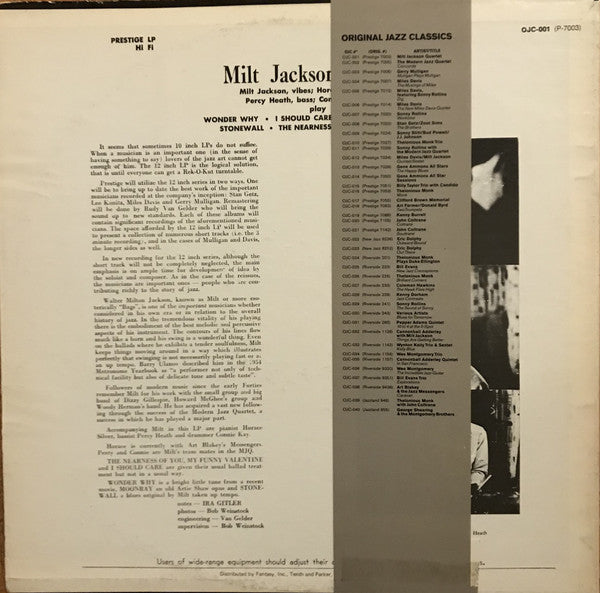 Milt Jackson ~ Milt Jackson Quartet (Vinyl) - Djungel & Jazz