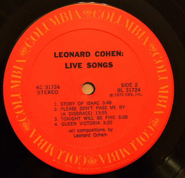 Leonard Cohen ~ Live Songs (Vinyl) - Djungel & Jazz