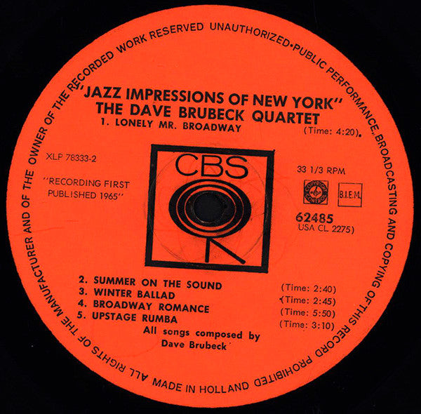 The Dave Brubeck Quartet ~ Jazz Impressions Of New York (Vinyl) - Djungel & Jazz