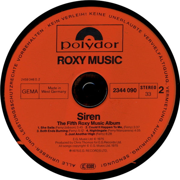 Roxy Music ~ Siren (Vinyl) - Djungel & Jazz