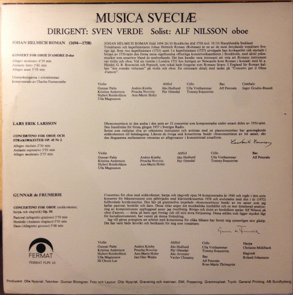 Musica Sveciæ, Sven Verde, Alf Nilsson ~ Roman / Lars Erik Larsson / Gunnar De Frumerie (Vinyl) - Djungel & Jazz