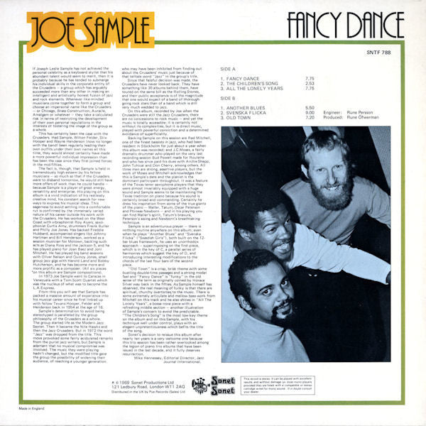 Joe Sample : Fancy Dance (LP, Album, RE)