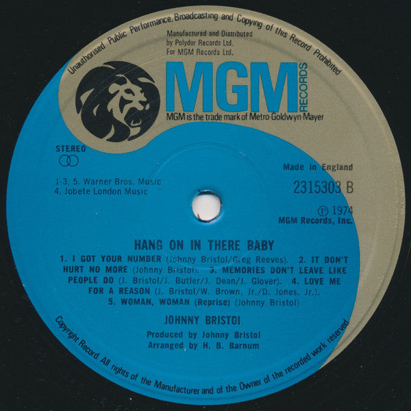 Johnny Bristol ~ Hang On In There Baby (Vinyl) - Djungel & Jazz